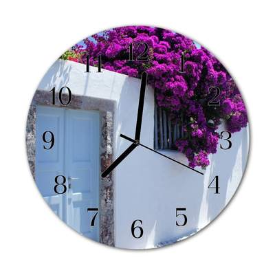 Glass Kitchen Clock House flowers architecture purple