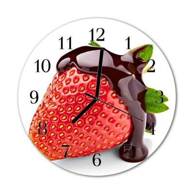 Glass Kitchen Clock Strawberry chocolate food and drinks red, brown