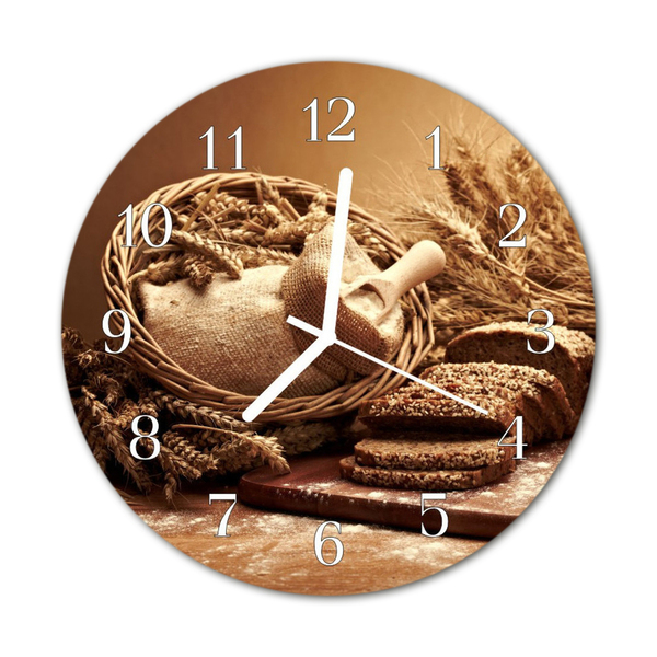 Glass Kitchen Clock Bread Wheat Ears Food and Drinks Brown