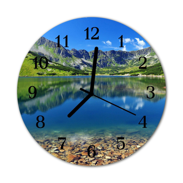 Glass Kitchen Clock Mountains lake landscapes blue, green