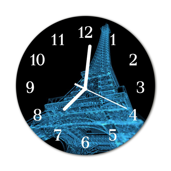 Glass Kitchen Clock Eiffel Tower Paris City Blue, Black