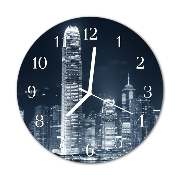 Glass Kitchen Clock Skyline Beverages Grey