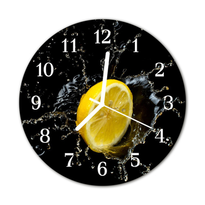 Glass Kitchen Clock Lemon Fruit Yellow