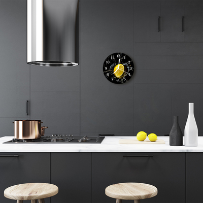 Glass Kitchen Clock Lemon Fruit Yellow