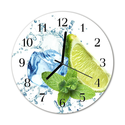 Glass Kitchen Clock Lime mint fruit spices green