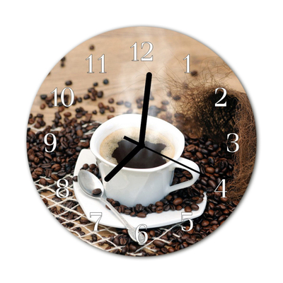 Glass Kitchen Clock Cup Of Coffee Food and Drinks Brown