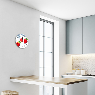 Glass Kitchen Clock Strawberries fruit red