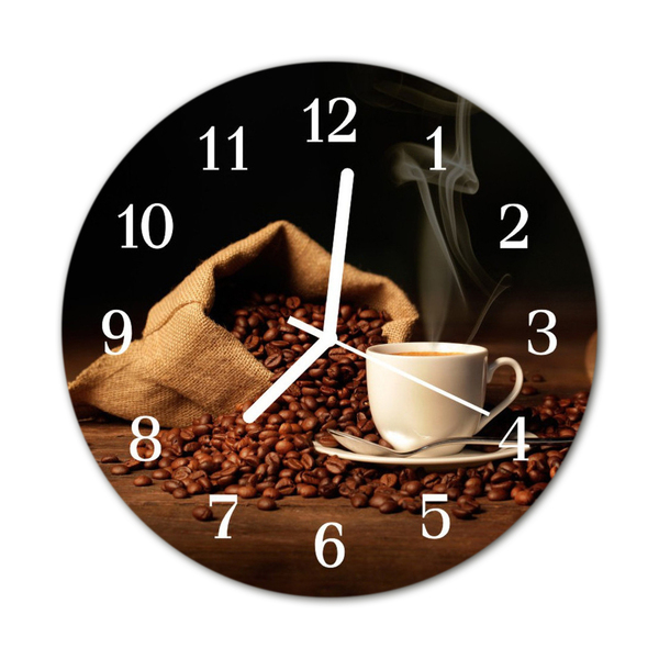 Glass Kitchen Clock Coffee Beans Food and Drinks Brown