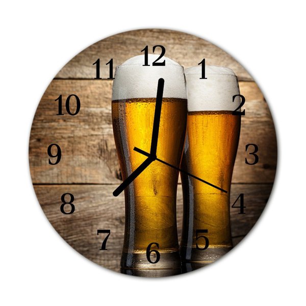 Glass Kitchen Clock Beer food and drinks yellow