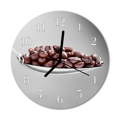 Glass Kitchen Clock Spoon Of Coffee Food and Drinks Brown