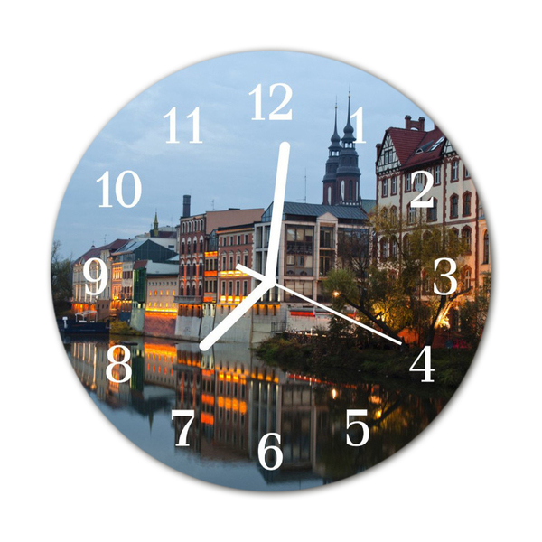 Glass Kitchen Clock Old Town Architecture Multi-Coloured