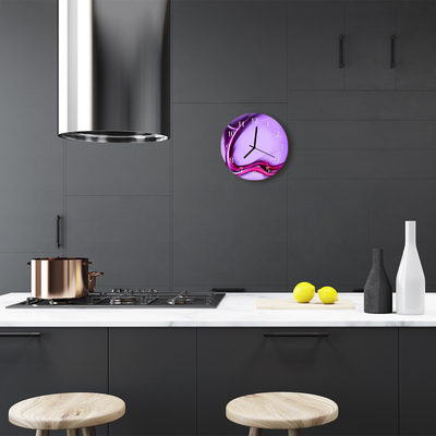 Glass Kitchen Clock Abstract Art Purple