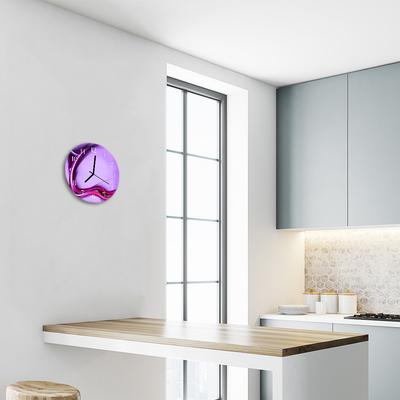 Glass Kitchen Clock Abstract Art Purple