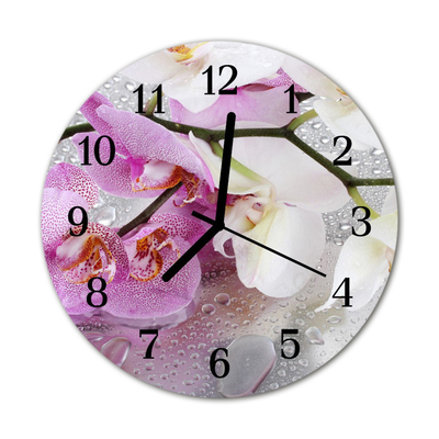 Glass Kitchen Clock Orchid flowers multi-coloured