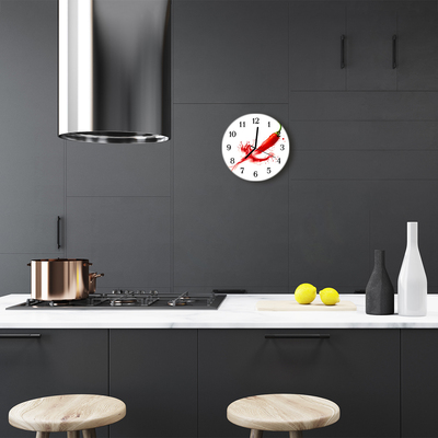 Glass Kitchen Clock Chili pepper chili pepper red