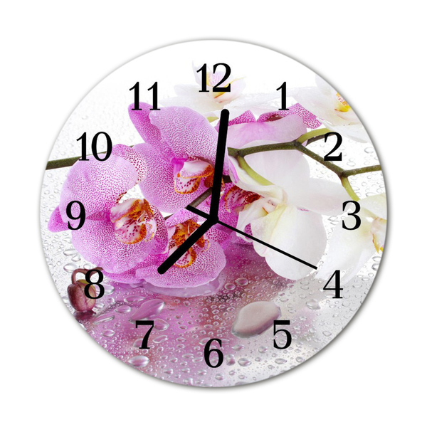 Glass Kitchen Clock Orchid flowers pink