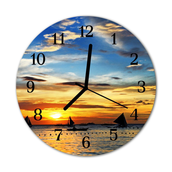 Glass Kitchen Clock Sunset nature orange