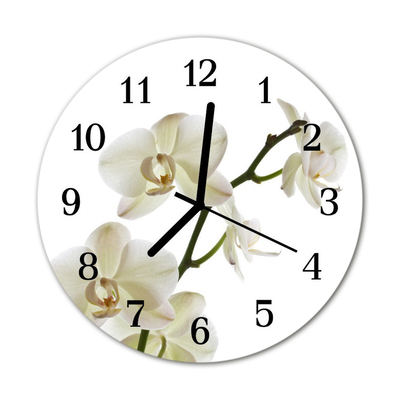 Glass Kitchen Clock Orchid flowers white