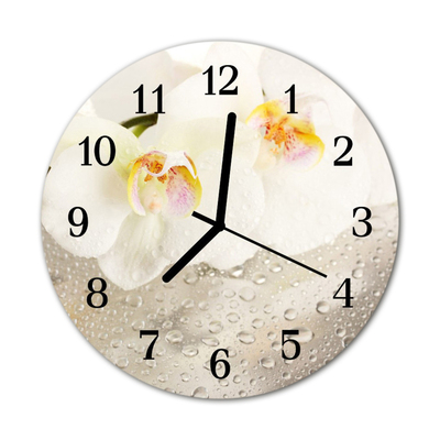 Glass Kitchen Clock Orchid flowers white