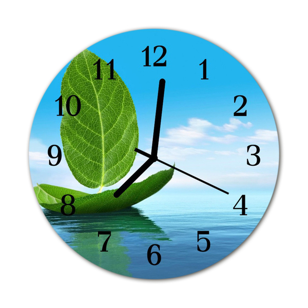 Glass Kitchen Clock Leaves nature green