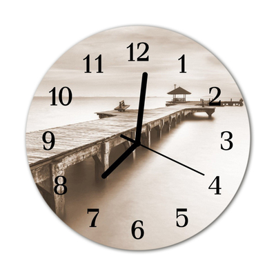 Glass Kitchen Clock Wooden bridge architecture grey