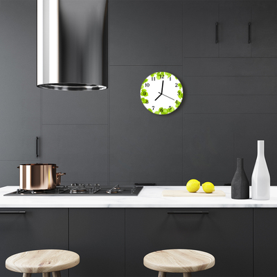 Glass Kitchen Clock Leaves nature green