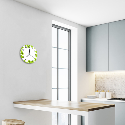 Glass Kitchen Clock Leaves nature green