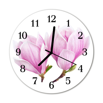 Glass Kitchen Clock Magnolia plants pink