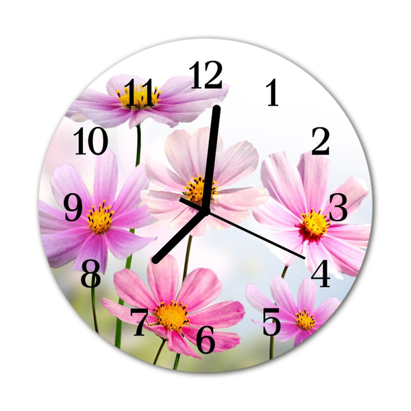 Glass Kitchen Clock Flowers flowers pink