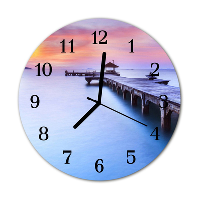 Glass Kitchen Clock Wooden bridge architecture blue