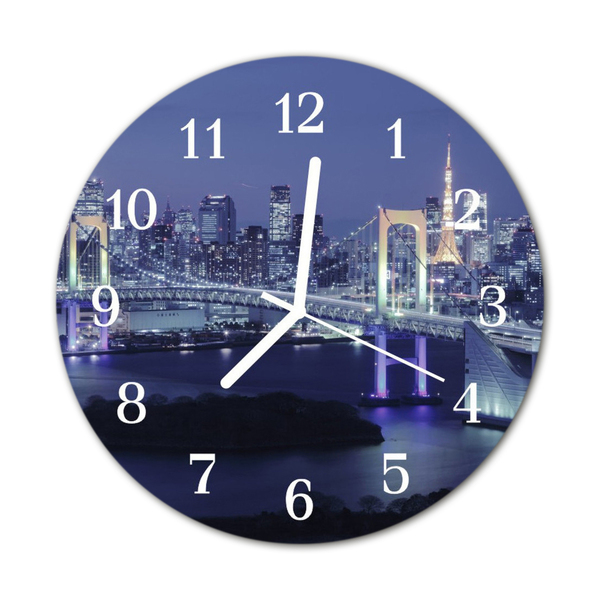 Glass Kitchen Clock Bridge Architecture Blue