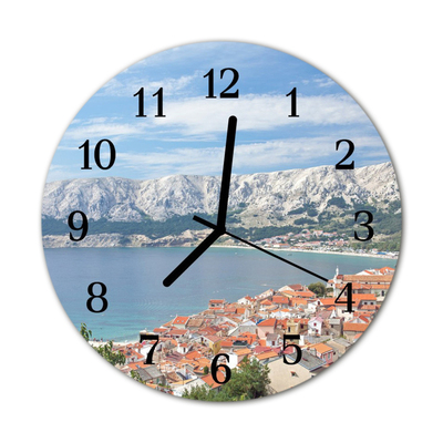 Glass Kitchen Clock Bay landscape multi-coloured