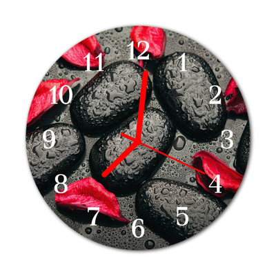 Glass Kitchen Clock Stones Stones Black