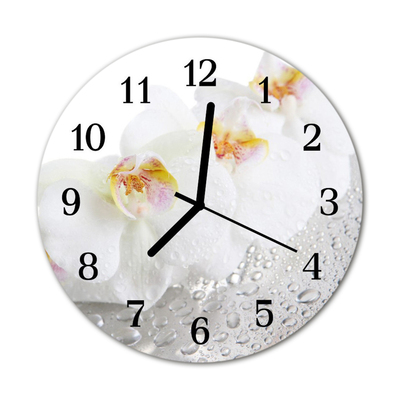 Glass Kitchen Clock Orchid flowers white