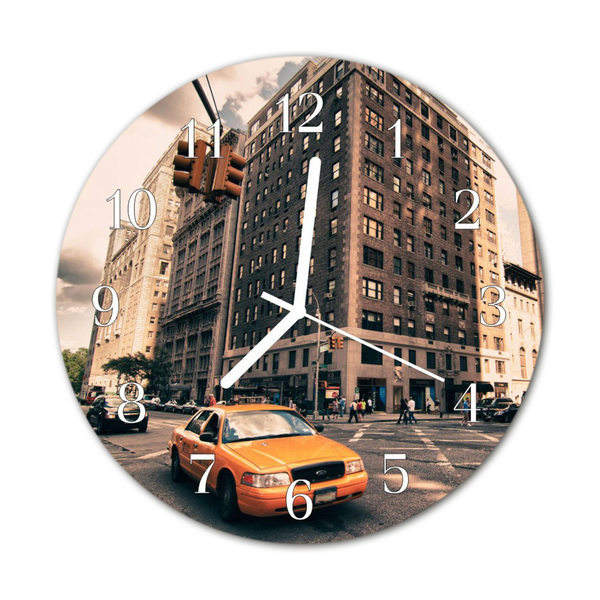 Glass Kitchen Clock Taxi Vehicles Yellow