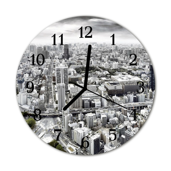 Glass Kitchen Clock City city grey