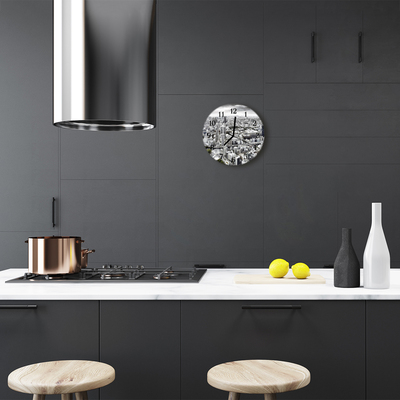 Glass Kitchen Clock City city grey