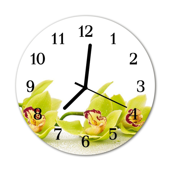 Glass Kitchen Clock Orchid flowers yellow