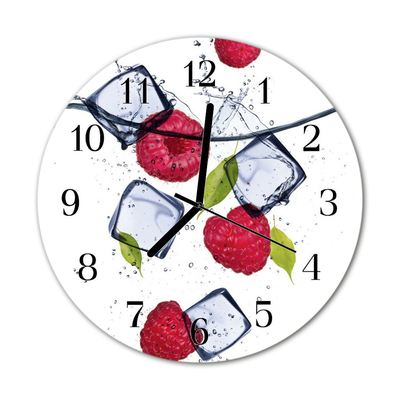 Glass Kitchen Clock Raspberries fruit pink