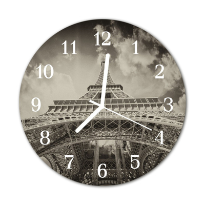 Glass Kitchen Clock Eiffel Tower Architecture Grey