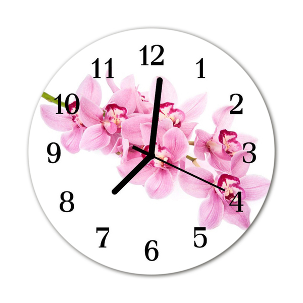 Glass Kitchen Clock Orchid flowers pink