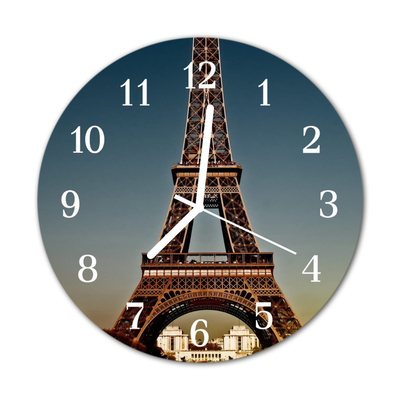 Glass Kitchen Clock Eiffel Tower Architecture Blue