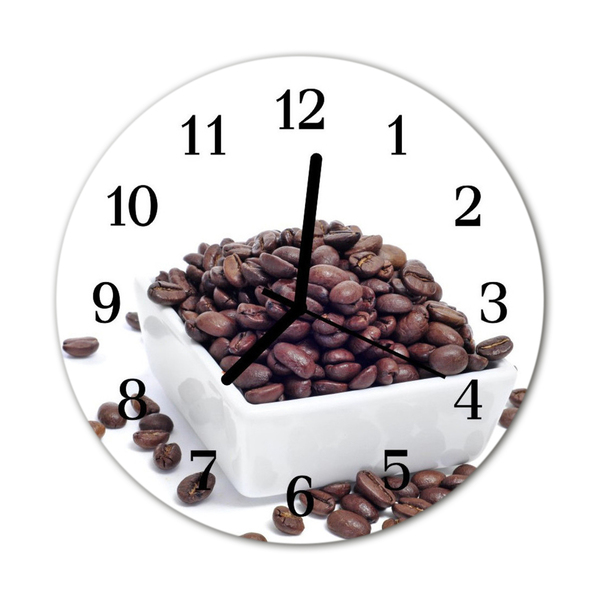 Glass Kitchen Clock Coffee beans food and drinks brown