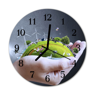 Glass Wall Clock Hand earth hand earth multi-coloured