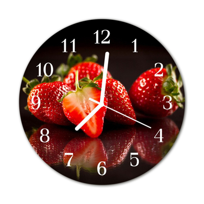 Glass Wall Clock Strawberries Fruit Red