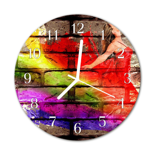 Glass Wall Clock Brick Architecture Multi-Coloured