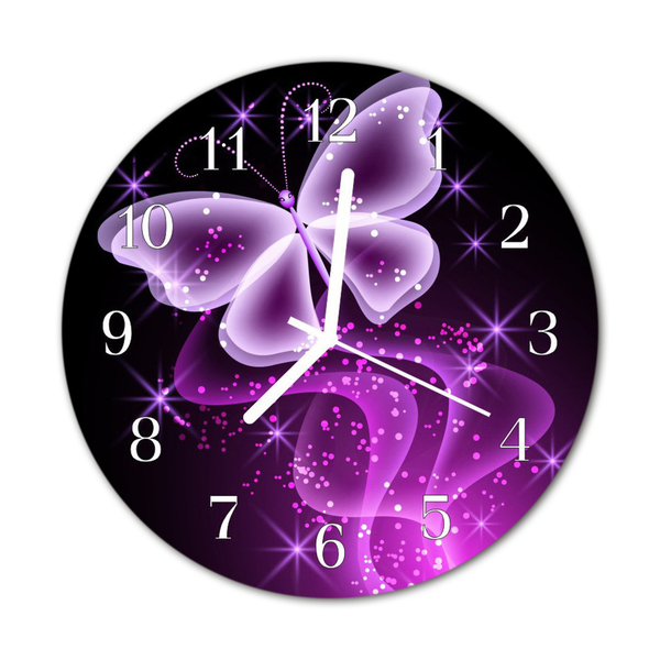 Glass Wall Clock Butterfly Animals Purple