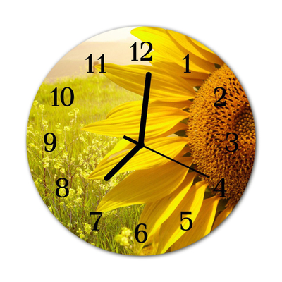 Glass Wall Clock Sunflower nature yellow