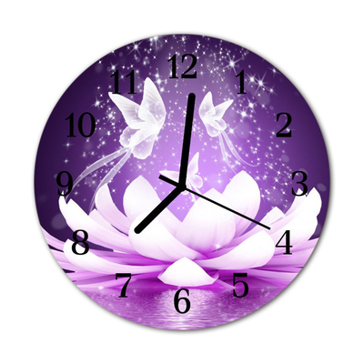 Glass Wall Clock Flower flower purple