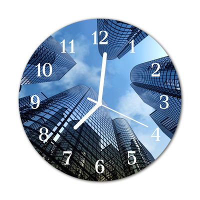 Glass Wall Clock Glass Buildings Architecture Blue